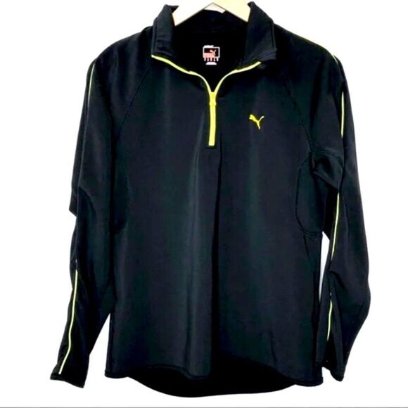 Puma Pullover Quarter Zip, Black & Neon Yellow, S - Picture 1 of 6